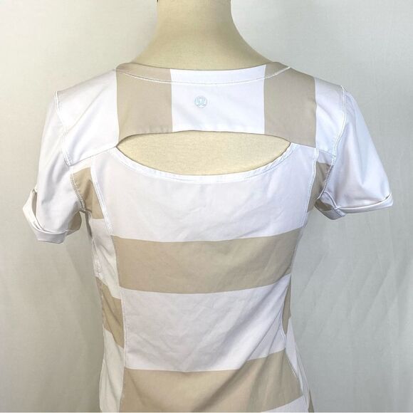 LULULEMON LIGHTENED UP SHORT SLEEVE STRIPE TEE CASHEW WHITE/WHITE - Picture 7 of 10
